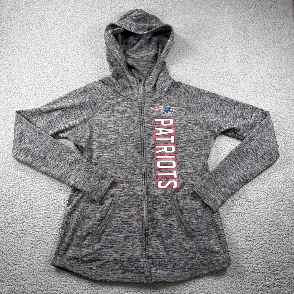 New England Patriots Hoodie Womens L Full Zip‎ NFL Team Apparel Heather Gray
